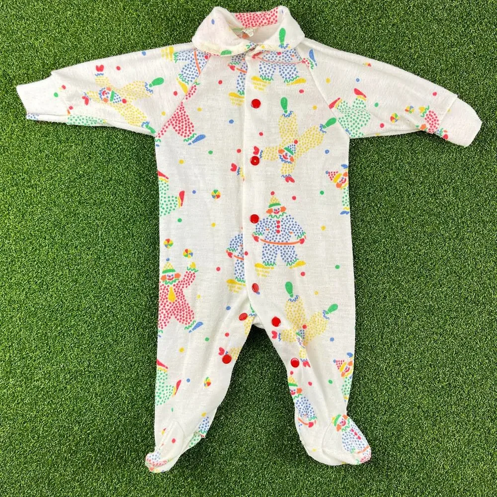 Vintage 80s 90s Gear Kids Clown Footed One Piece Pajama Sleeper Sz S